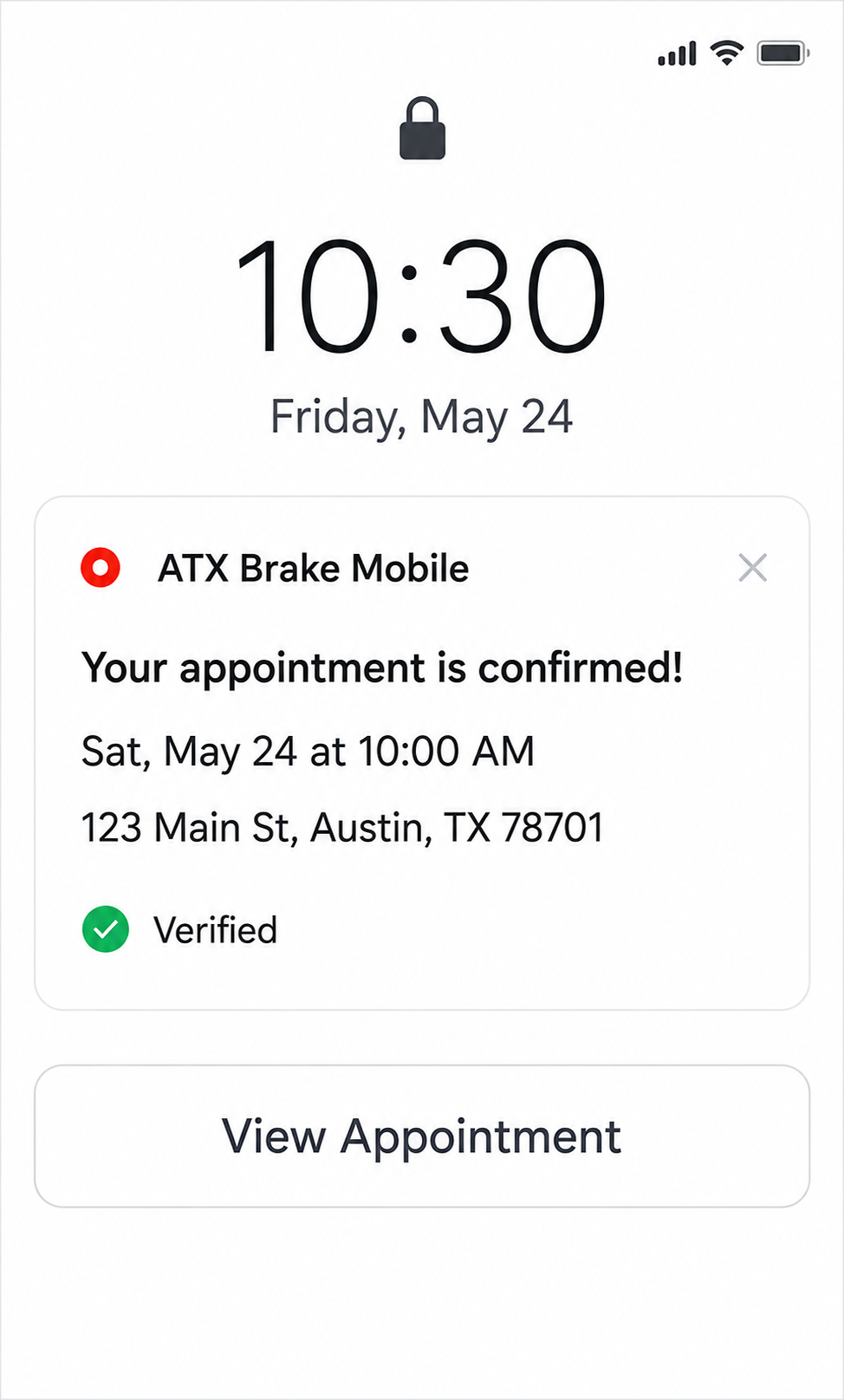 Brake service appointment confirmation by SMS