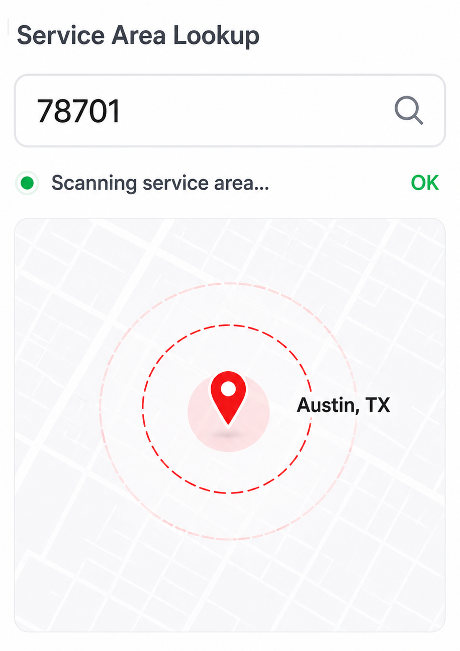 Austin ZIP code brake service availability lookup