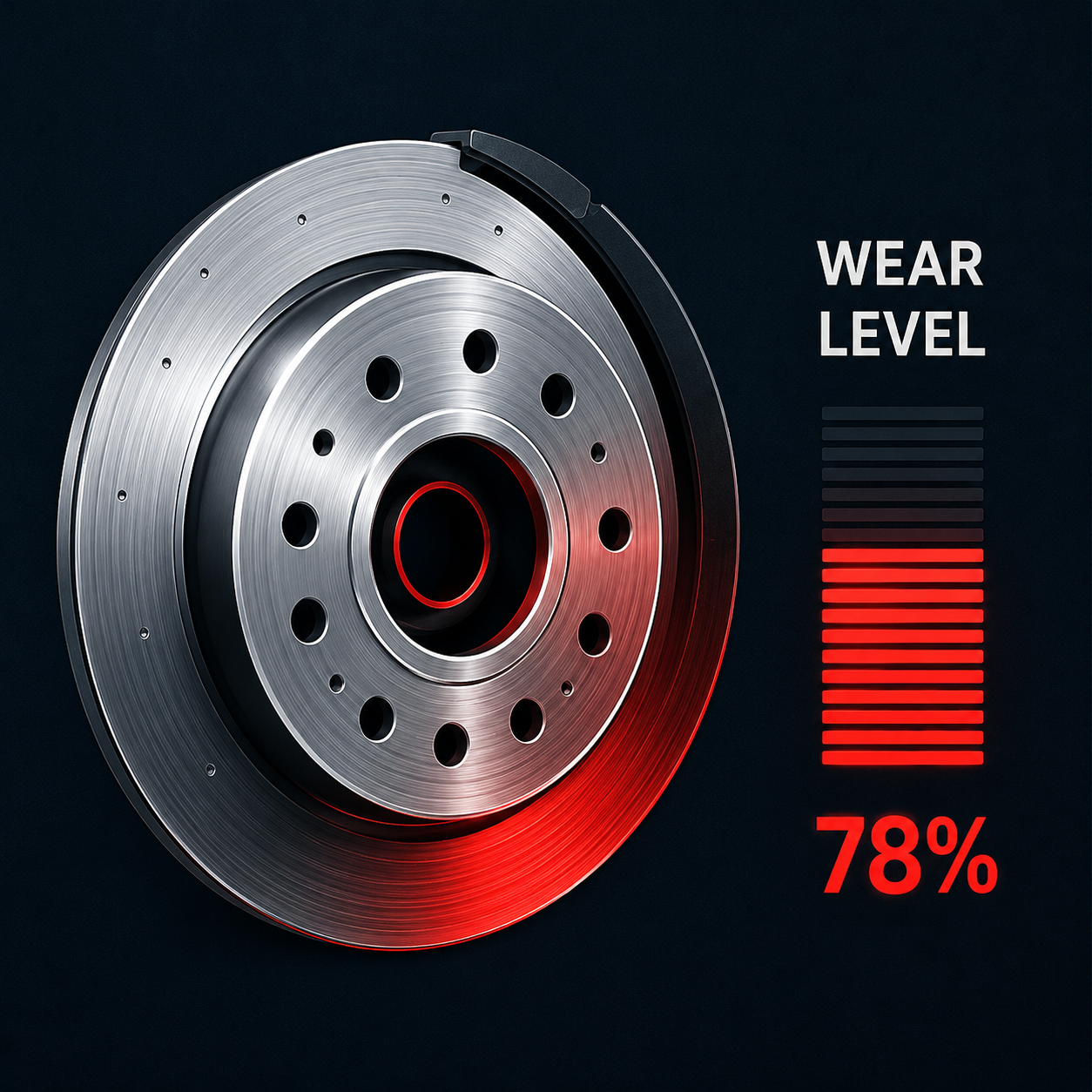 Rotor wear inspection showing worn brake rotor
